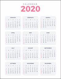 2020 yearly calendar free printable