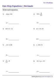 One Step Equations Involving Decimals