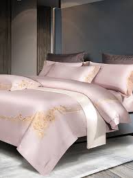 embroidery pink bed linen set king size