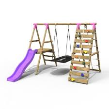 Onyx Pink Rebo Wooden Swing Set With