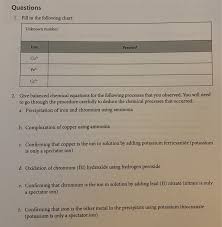 Questions 1 Fill In The Following Chart Unknown