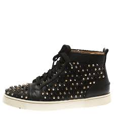 Christian Louboutin Black Leather Louis Spikes High Top Sneakers Size 41 5