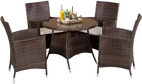 Madison wicker 5 piece round patio dining set with cushions. Amazon Com Suncrown Outdoor Furniture 5 Piece Patio Dining Sets All Weather Wicker Dining Table And Chairs Set With Washable Cushions Round Tempered Glass Tabletop With Umbrella Cutout Patio Lawn Garden