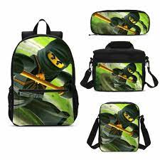 Ninjago Movie Student Backpack Insulated Lunch Box Pen Case Shoulder Bag  Set Lot