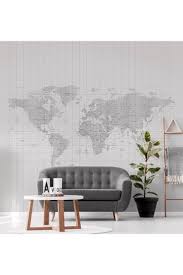 Grey Map Of The World Mural