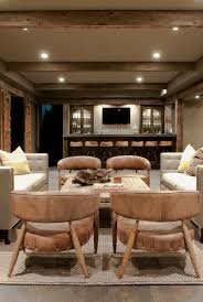 Cabin Style Basement Family Room With