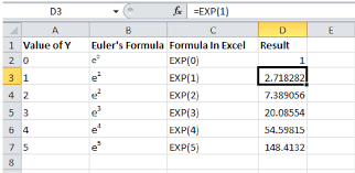 exp function in excel how to use e