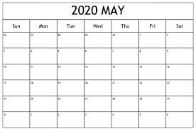 May 2020 Calendar Page Monthly Calendar Template Blank
