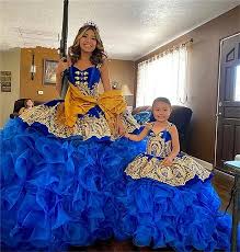 royal blue mexican puffy ball gown with