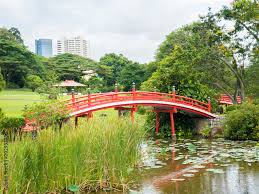 Red Bridge In Japanese Garden Singapore