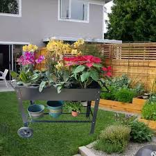 16 70 In Black Metal Raised Garden Bed Cart With Legs And Wheels For Outdoor