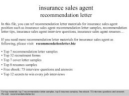 Insurance Sales Agent Recommendation Letter