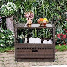 Karl Home Wicker Outdoor Bar Cart With