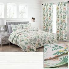 3 Piece Botanical Fl King Quilt Coverlet Bedding Set With Shams Green Pink Yellow White