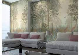 Hand Painted Trees Forest Wallpaper