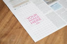 A folded newspaper with a place for small ad on the top. Realistic Newspaper Advertising Online Mockup Mediamodifier