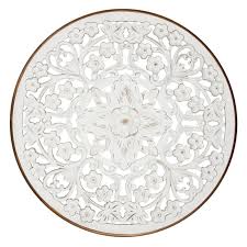 Brown Wood Metal Flowers Round Wall Decor