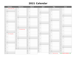 Free 2021 yearly calendar template service. Free Download Printable Calendar 2021 Month In A Column Half A Year Per Page