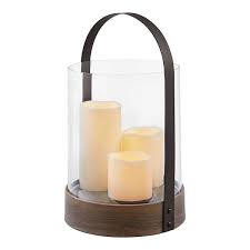 Hampton Bay 14 In Outdoor Patio Round Handle Lantern With 3 Led Candles Brown