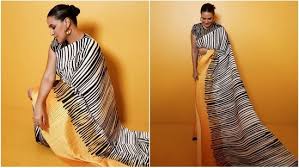 neha dhupia s black and white striped