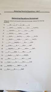 balancing chemical equations lab 7