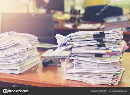 Heap Of Papers Work Stack Documents On Office Desk Business