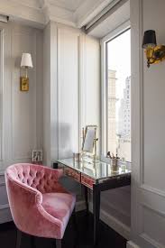 pink velvet tufted vanity chair