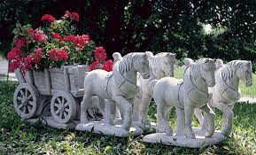 Horses With Wagon Vases Of White Cement