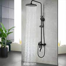 Us Black Shower Faucet Set Rain Round