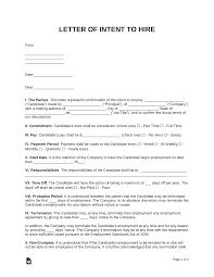 free letter of intent to hire template