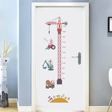 Us 5 35 33 Off Pink Crane Engineer Car Height Measure Wall Sticker For Children Room Cartoon Mural Pvc Growth Chart Home Decals Art Wallposter In