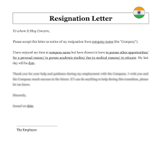 employee resignation letter in india