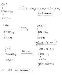What happens when D - glucose is treated with the following reagents?(i) HI  (ii) Bromine water (iii) HNO3 .