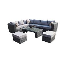 5 seater rattan garden corner sofa table chair furniture set patio conservatory. Yakoe 50020 Papaver Conservatory Modular 9 Seater Rattan Corner Garden Sofa Furniture Set Grey Buy Online In India At Desertcart In Productid 51049896