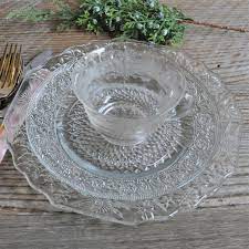 Clear Glass Luncheon Plate Set Pressed