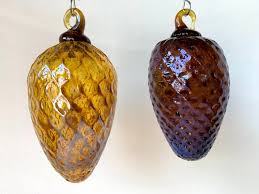 Glass Pine Cone Ornaments Set Of 2 Hand
