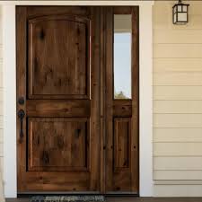 Krosswood Doors 50 In X 80 In Knotty Alder 2 Panel Right Hand Inswing Clear Glass Red Chestnut Stain Wood Prehung Front Door