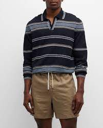 Loro Piana Men's Avaika Silk Stripe Polo Sweater | Neiman Marcus