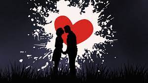 Silhouette, artwork, couple, kiss, love ...