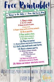 printable list of 20 activities for 1