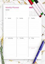1 week calendar printable pdf can offer you many choices to save money thanks to 25 active results. Printable Weekly Planner Templates Download Pdf