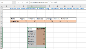 excel formula transpose table without