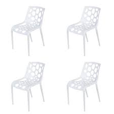 Garden Chair Plastic White Set Of 4