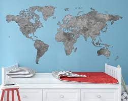 Greyscale Wall Art Decal World Map Wall