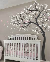 natural nursery tree with birds wall