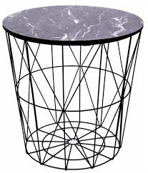 Black Metal Wire Side Table Marble Top