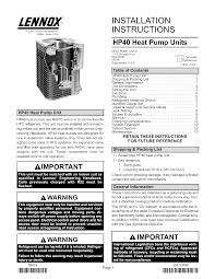 Lennox Air Conditioner Heat Pump Outside Unit Manual L0806493