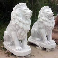 pair of white marble stone lion