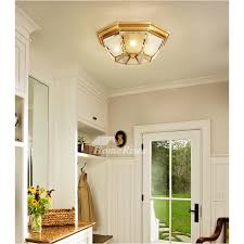 Golden Ceiling Light Fixtures Bedroom Flush Mount Solid Brass Frosted Glass Shade Creative Vintage