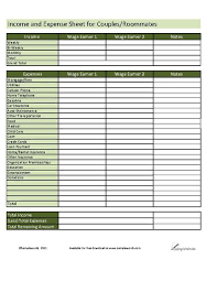Income Expense Sheet For Couples Roommates Budget Sheets
